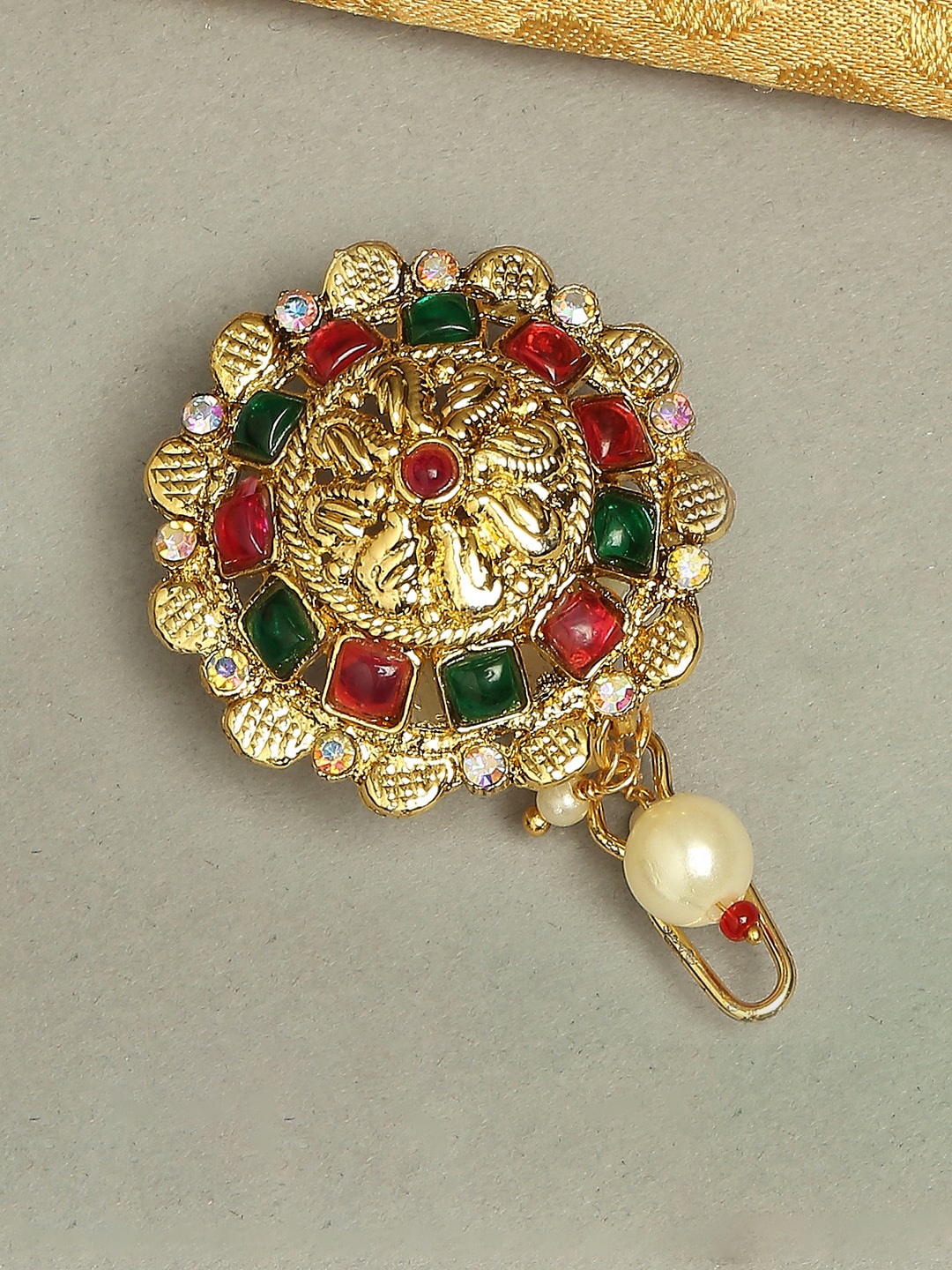 

OOMPH Stone Studded & Beaded Bun Pin, Gold