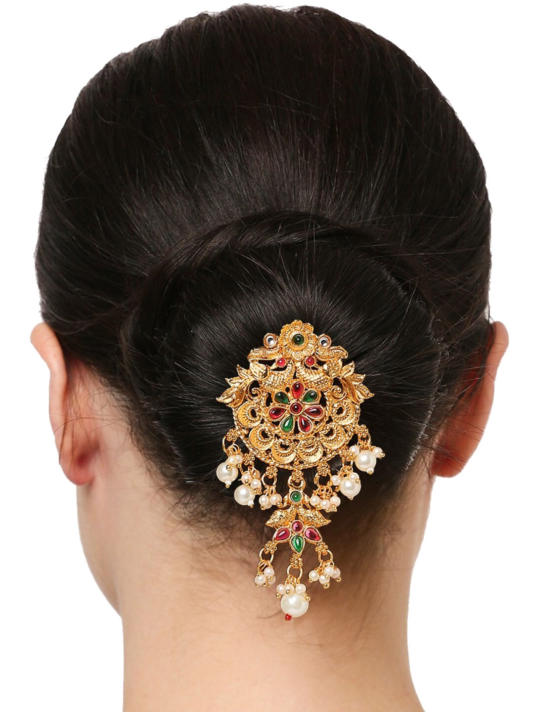 

OOMPH Stone Studded & Beaded Bun Pin, Gold