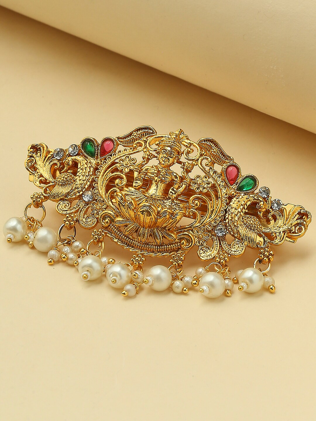 

OOMPH Ethnic Laxmi Beaded French Barrette, Gold