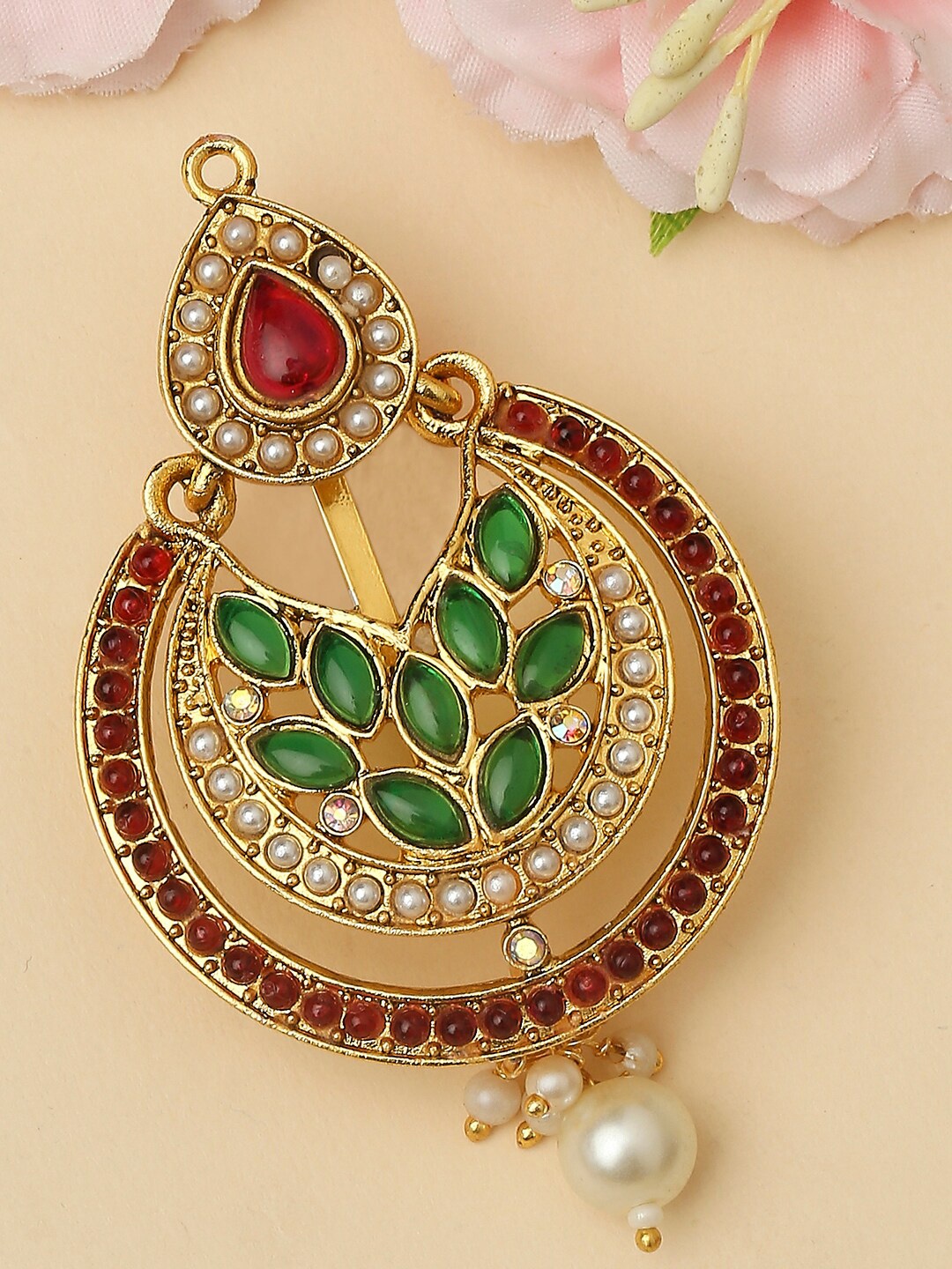 

OOMPH Kundan & Beads Studded Bun Pin, Gold
