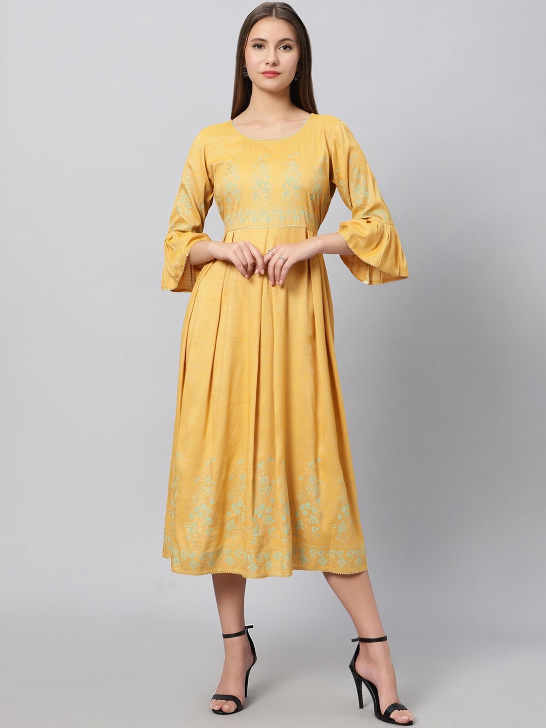 

DUMMY SHAPE Floral Printed Anarkali Ethnic Dress, Yellow