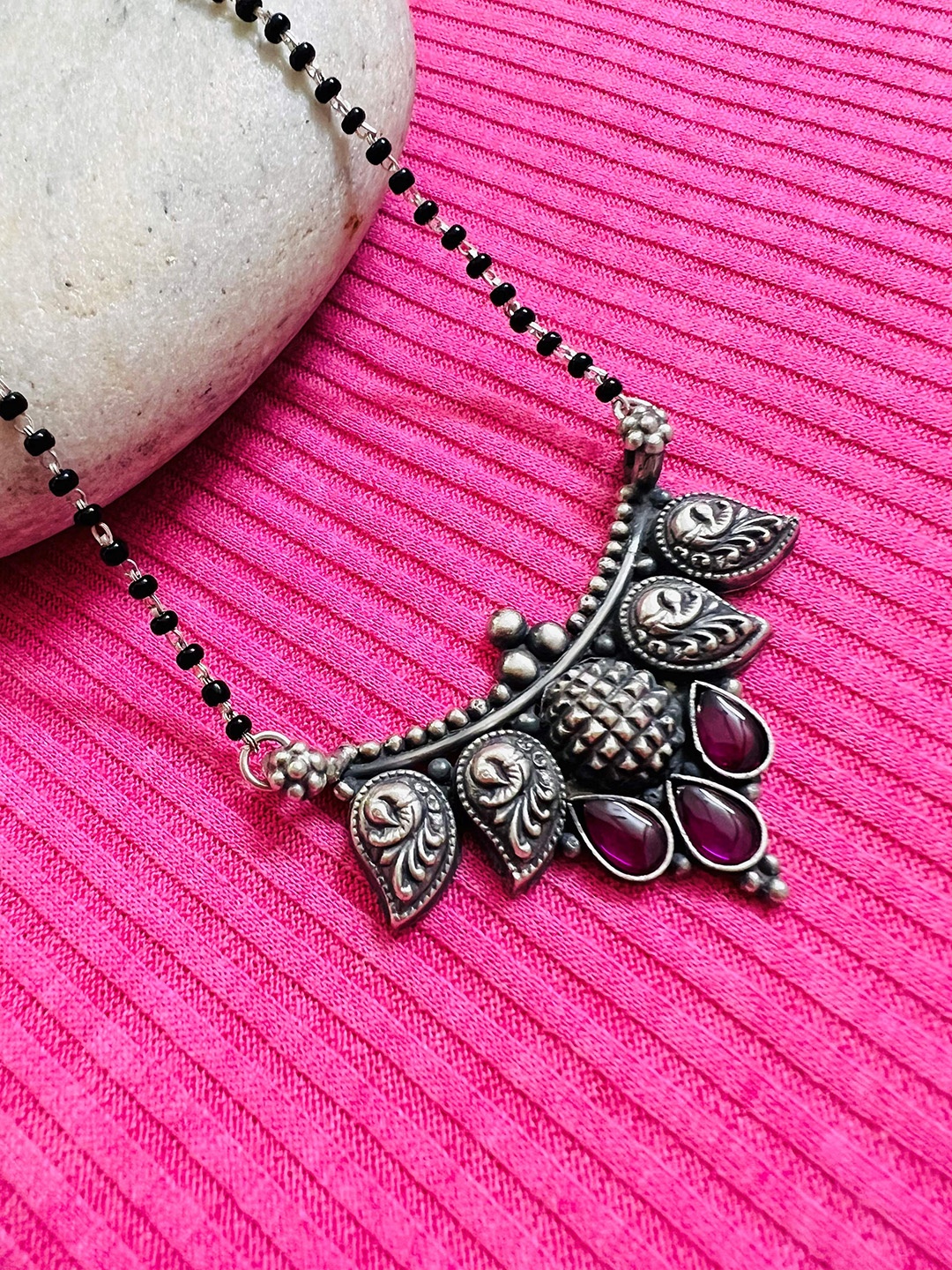 

Arte Jewels 925 Sterling Silver Artificial Stones Oxidised Mangalsutra