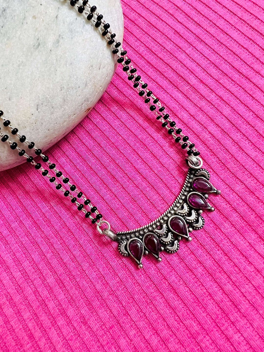 

Arte Jewels 925 Sterling Silver CZ Studded & Beaded Mangalsutra