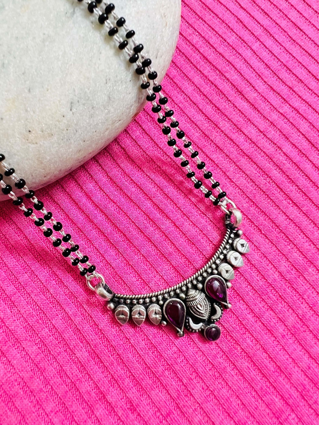 

Arte Jewels 925 Sterling Silver Cubic Zirconia Studded & Beaded Mangalsutra