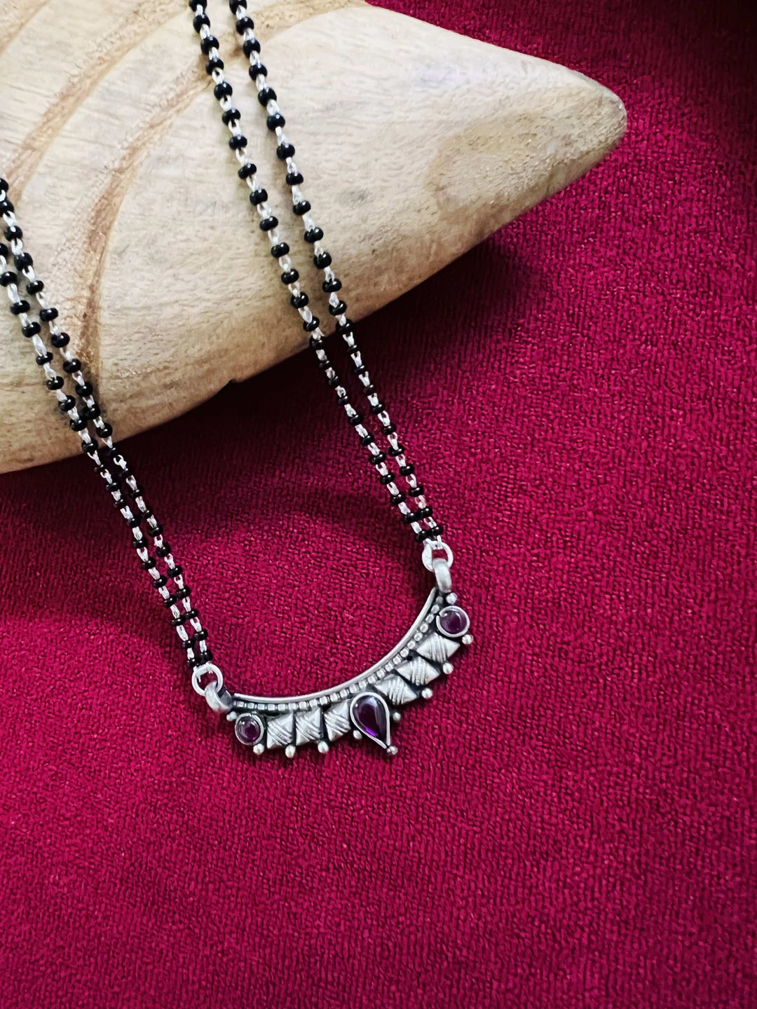 

Arte Jewels 925 Sterling Silver CZ Studded & Beaded Mangalsutra