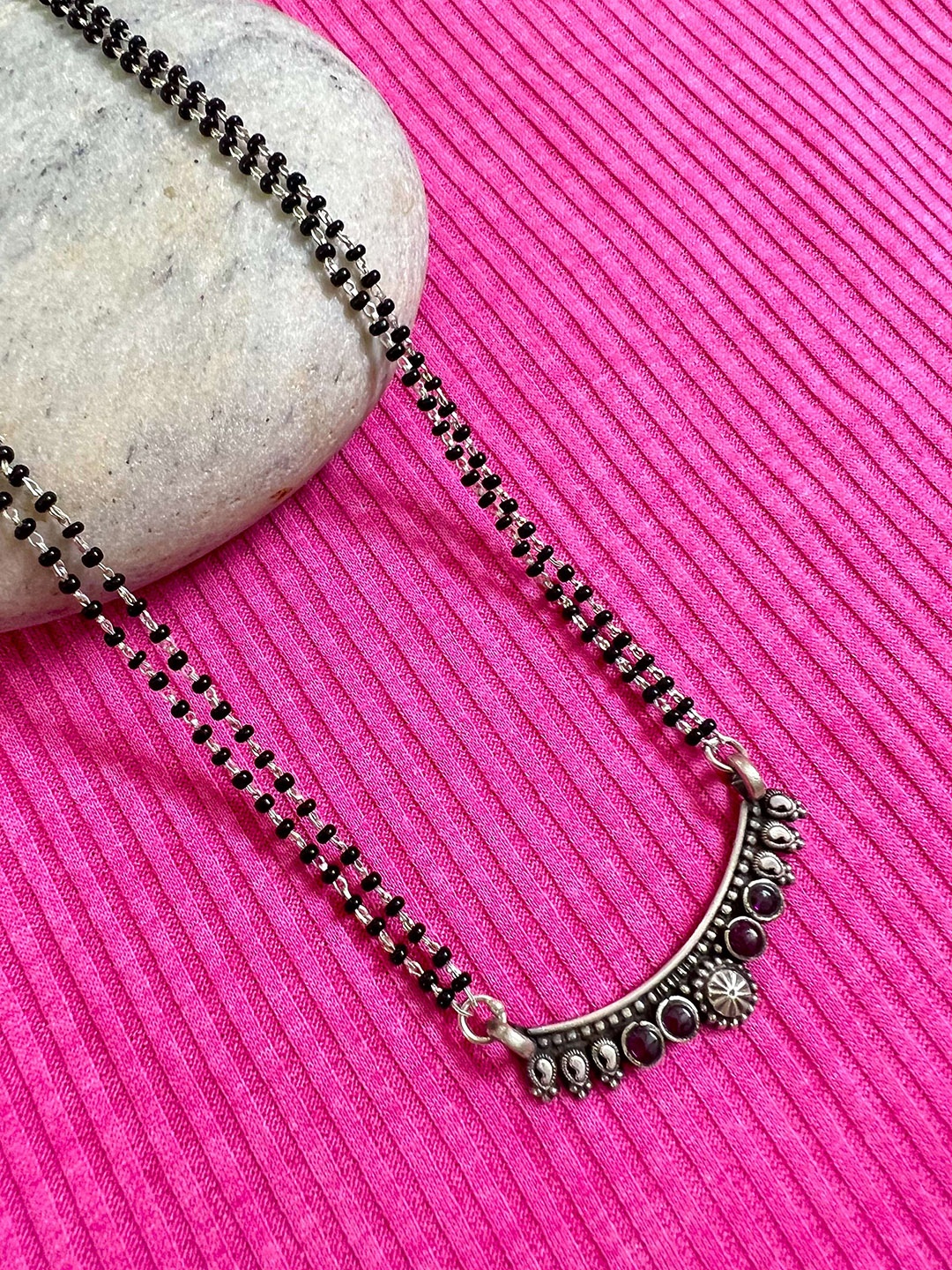 

Arte Jewels 925 Sterling Silver CZ Studded & Beaded Mangalsutra