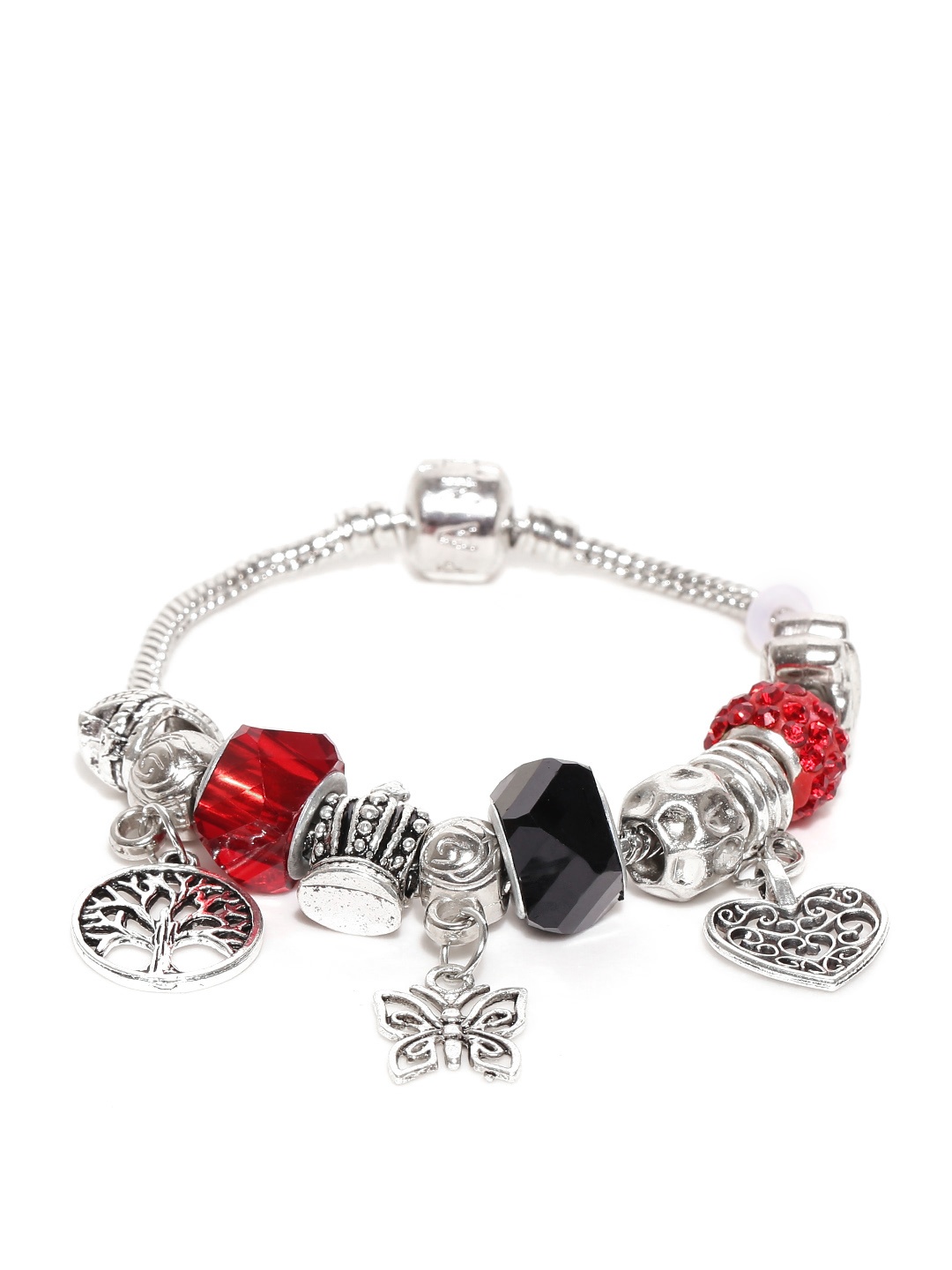 

Crunchy Fashion Silver-Toned & Red Charm Bracelet
