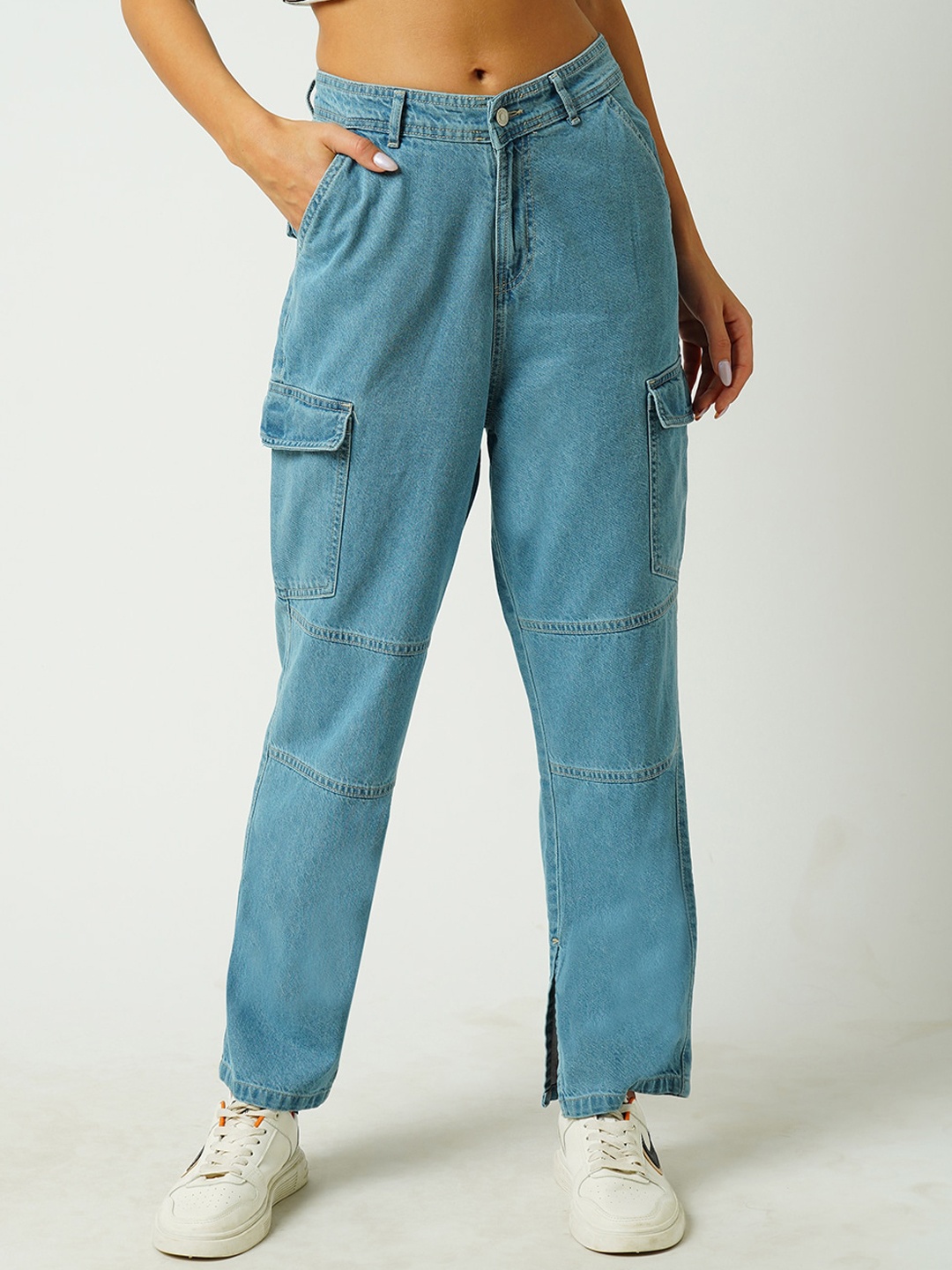 

Kraus Jeans Women Straight Fit Comfort Mid-Rise Cargos Jeans, Blue
