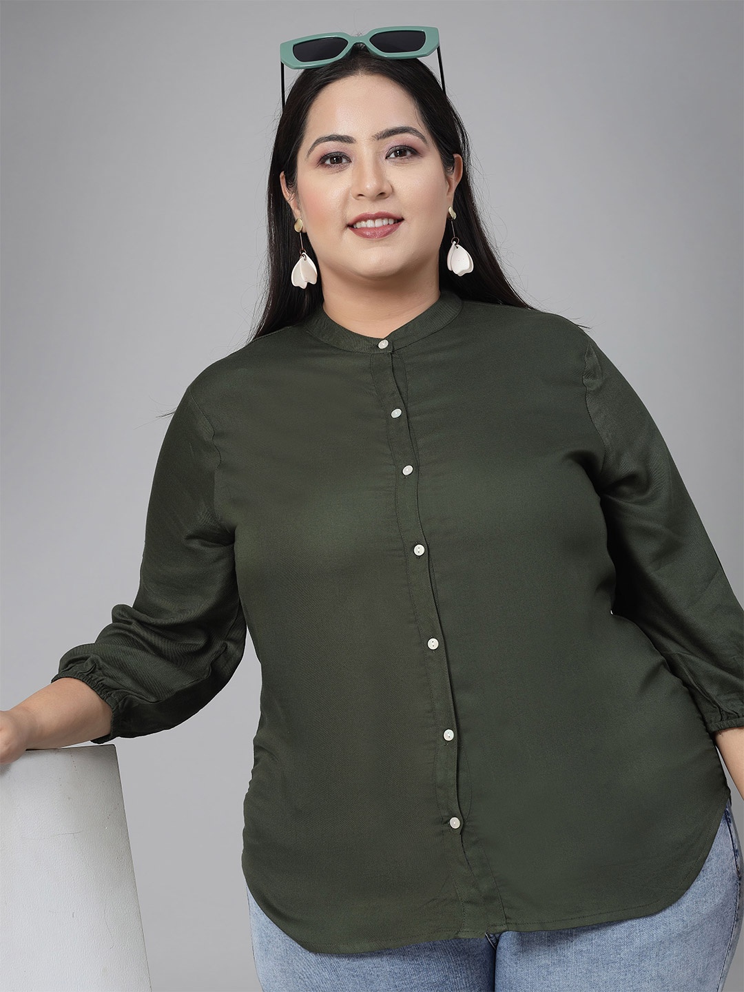 

Style Quotient Plus Size Smart Fit Band Collar Shirt, Olive