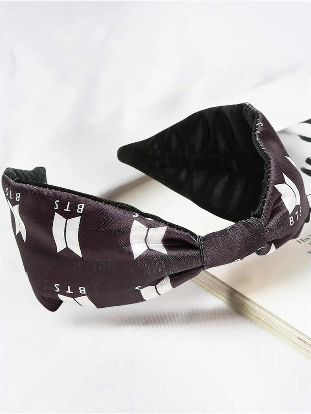 

OOMPH BTS Army Satin Silk Knotted Hairband, Black