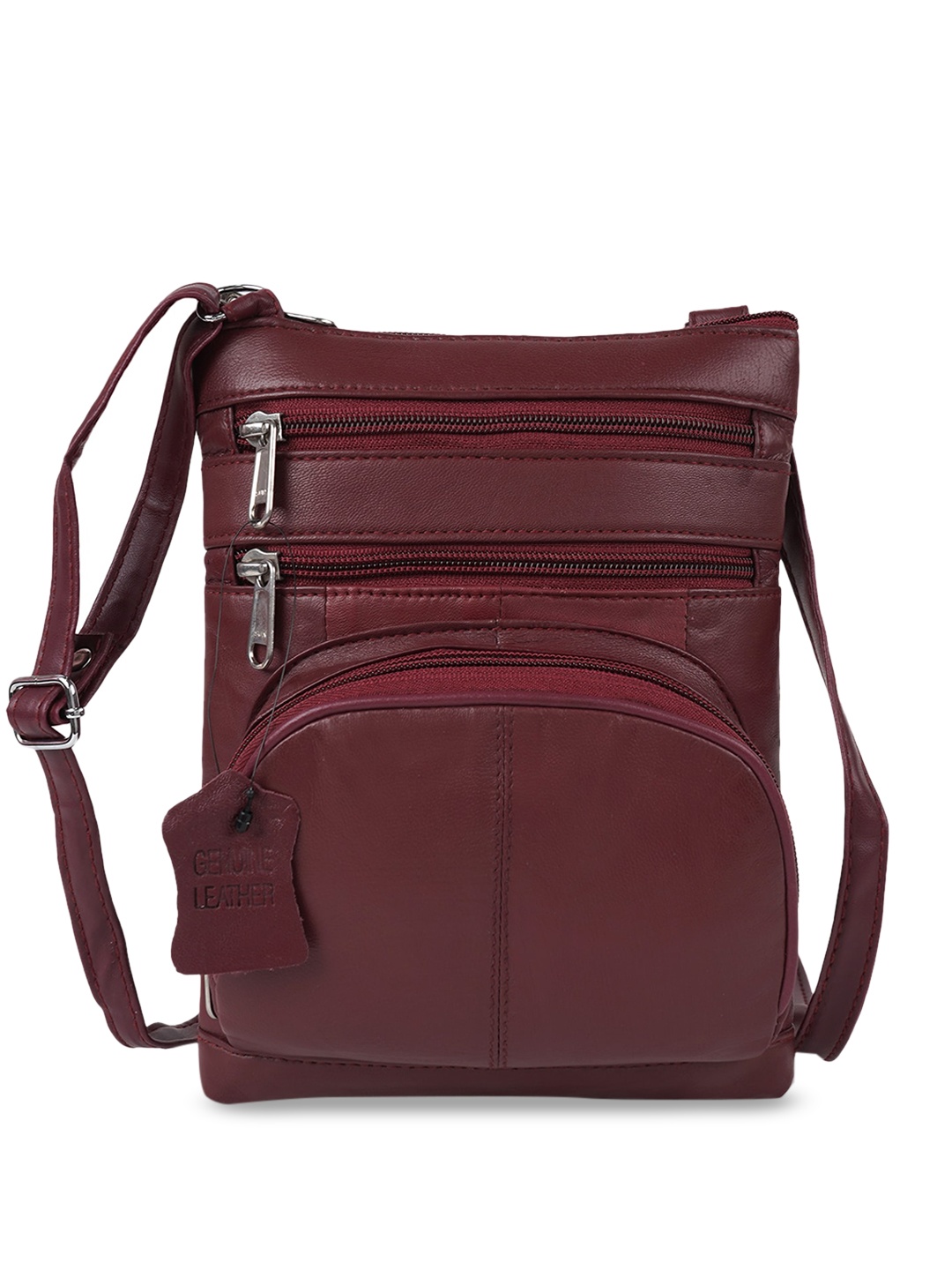 

CIMONI Leather Structured Sling Bag, Maroon