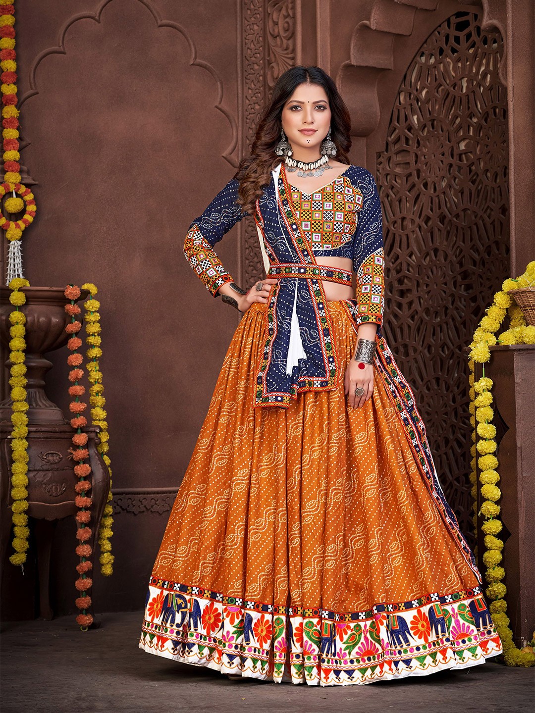 

KALINI Embroidered Thread Work Semi-Stitched Lehenga & Unstitched Blouse With Dupatta, Blue