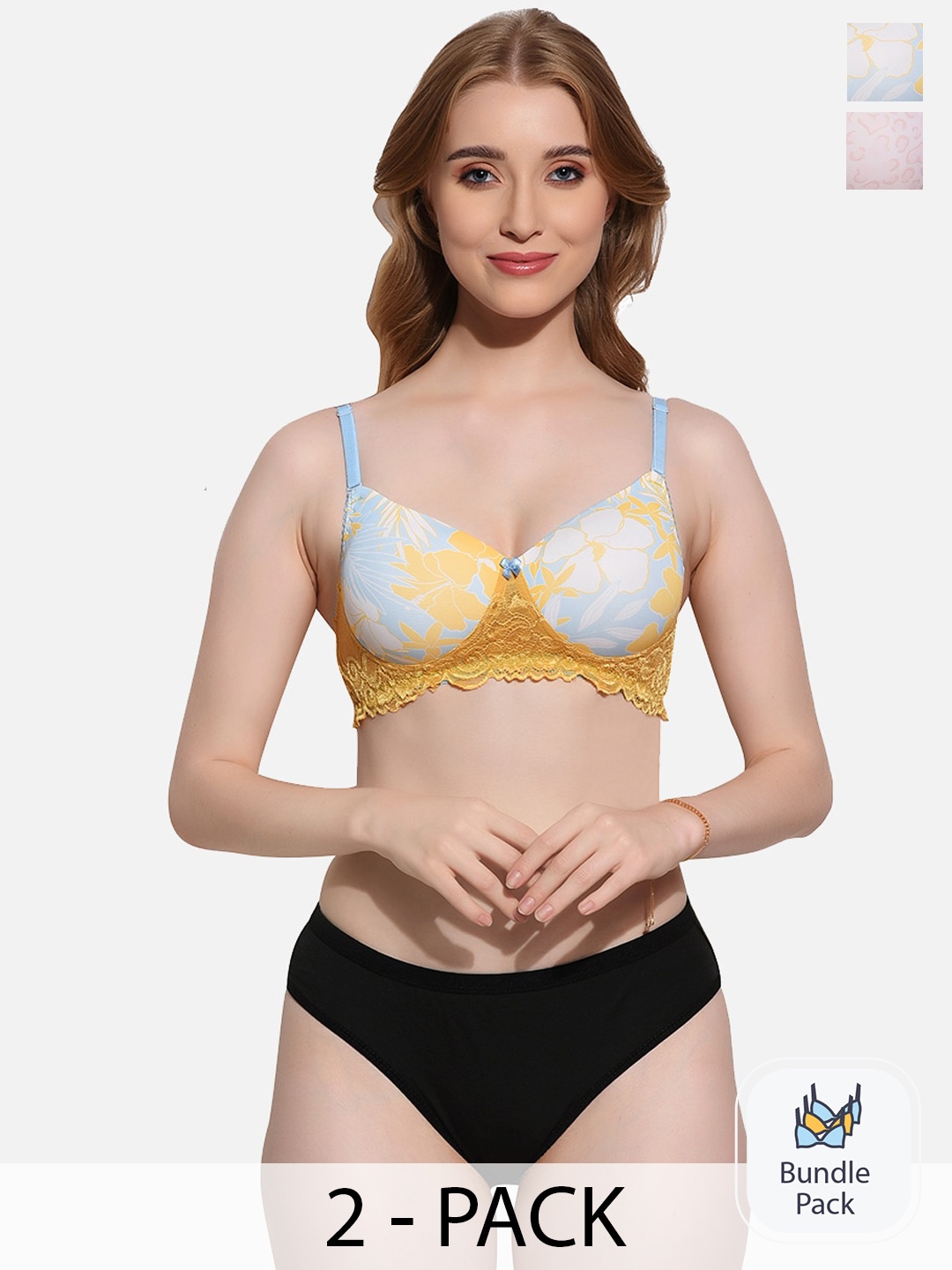 

FIMS Pack Of 2 Printed Lingerie Set, Pink