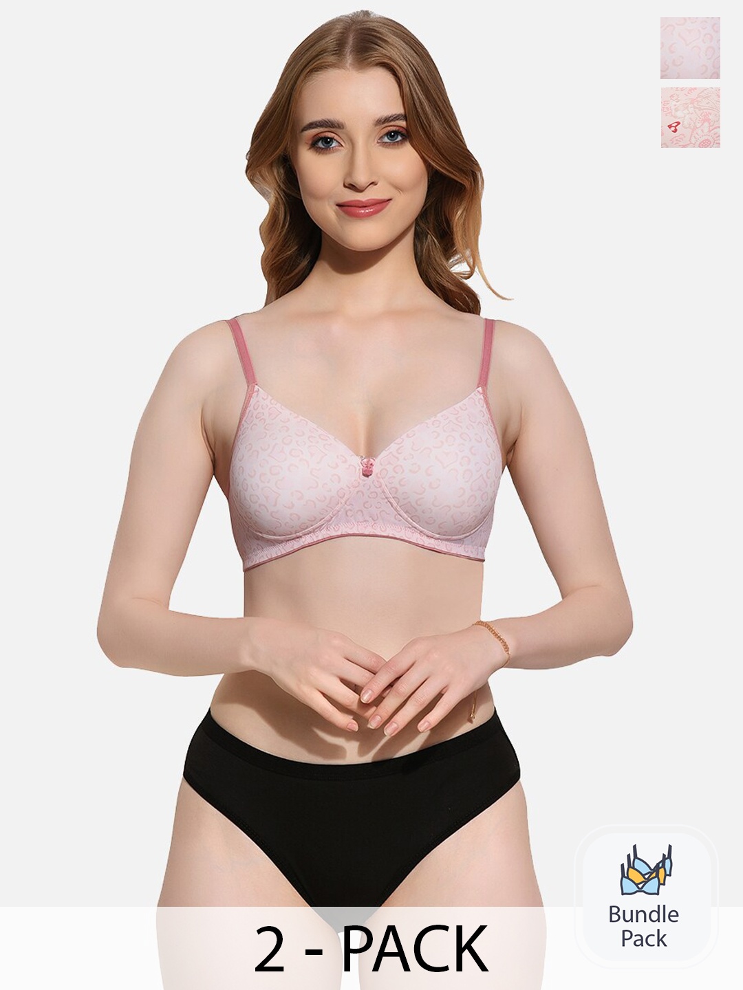 

FIMS Pack Of 2 Printed Lightly Padded Lingerie Sets Set_SLK-Ae_Pink_SLK-Ag_Pink_B