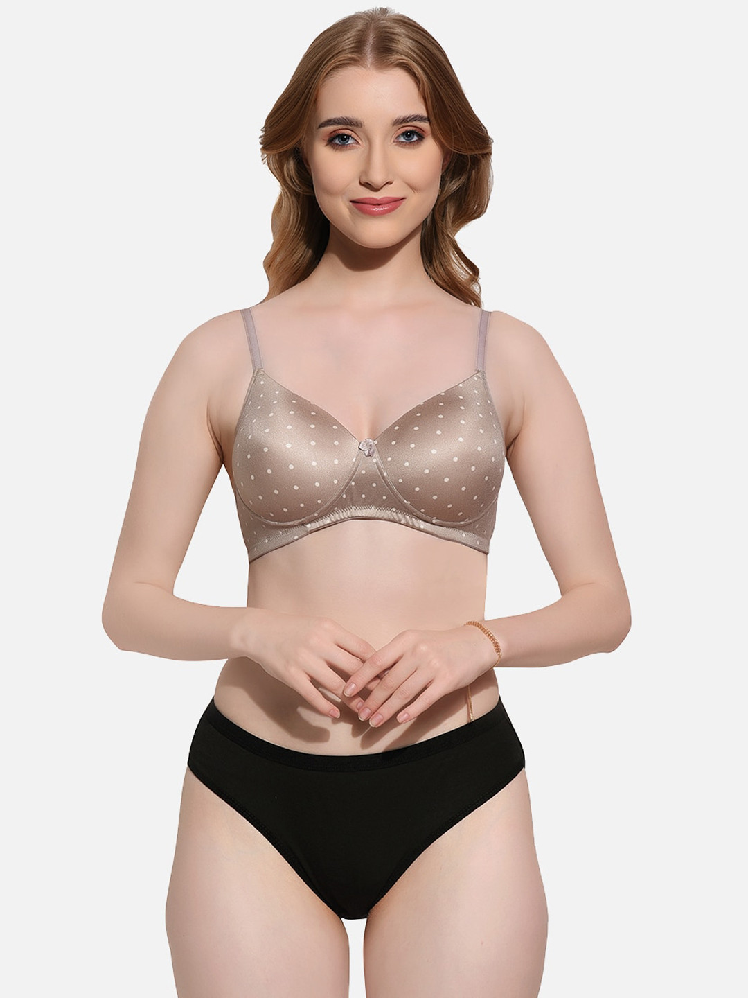 

FIMS Polka Dots Printed Lingerie Set SLK-Aj_Set_Golden_B, Gold