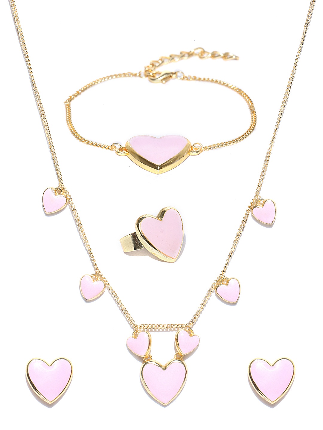 

Crunchy Fashion Gold-Toned & Pink Heart-Shaped Jewellery Set