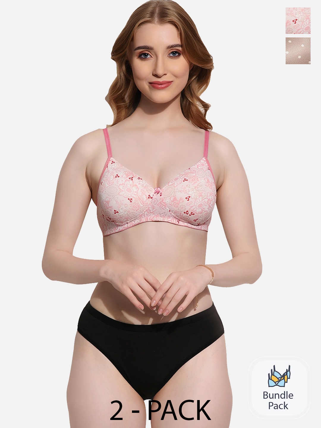 

FIMS Pack Of 2 Self-designed Padded Lingerie Set Set_SLK-Ae_Pink_SLK-Aj_Golden_B