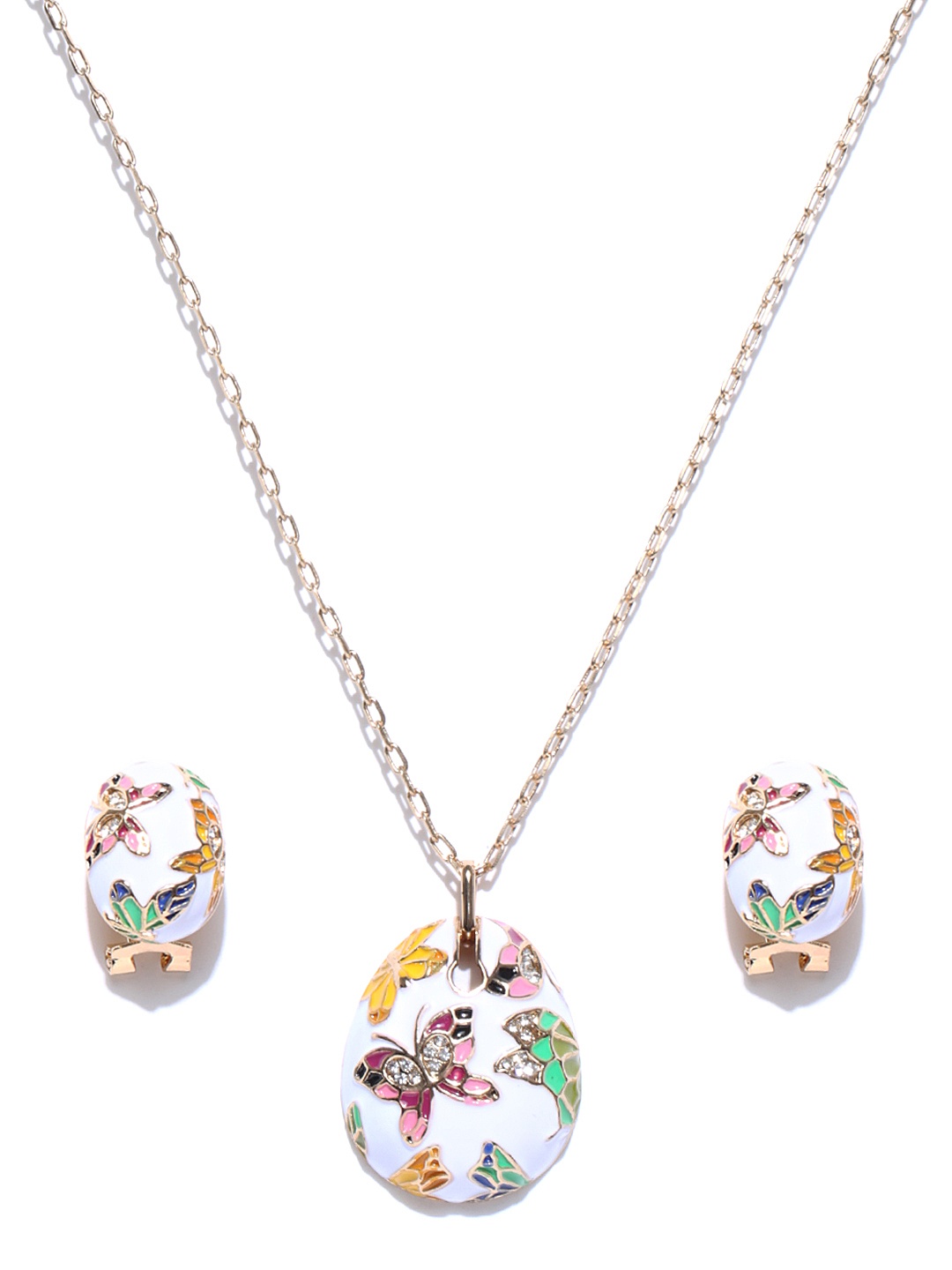 

Crunchy Fashion Gold-Toned & Off-White 3D Print Jewellery Set