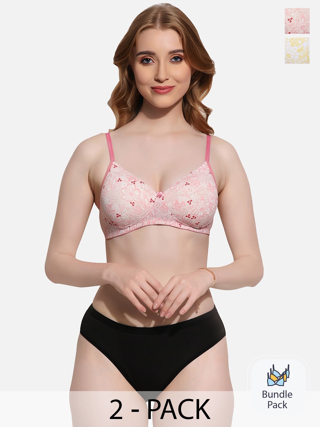 

FIMS Pack Of 2 Self Designed Padded Lingerie Set, Pink