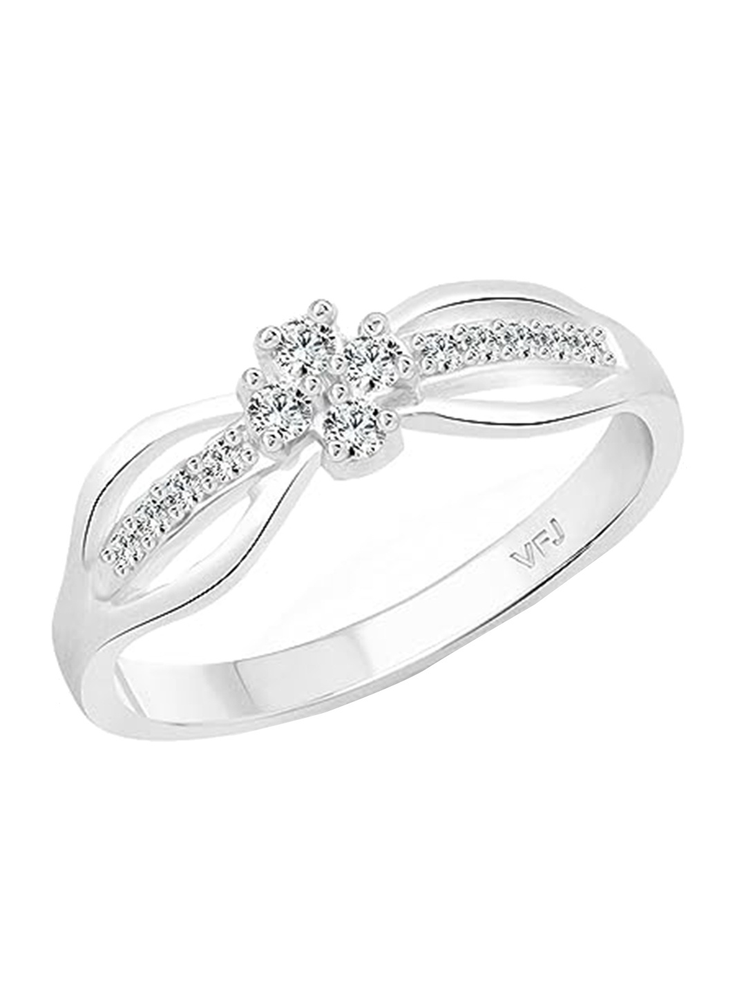 

Vighnaharta Rhodium-Plated Cubic Zirconia-Studded Flower Shadow Finger Ring, Silver