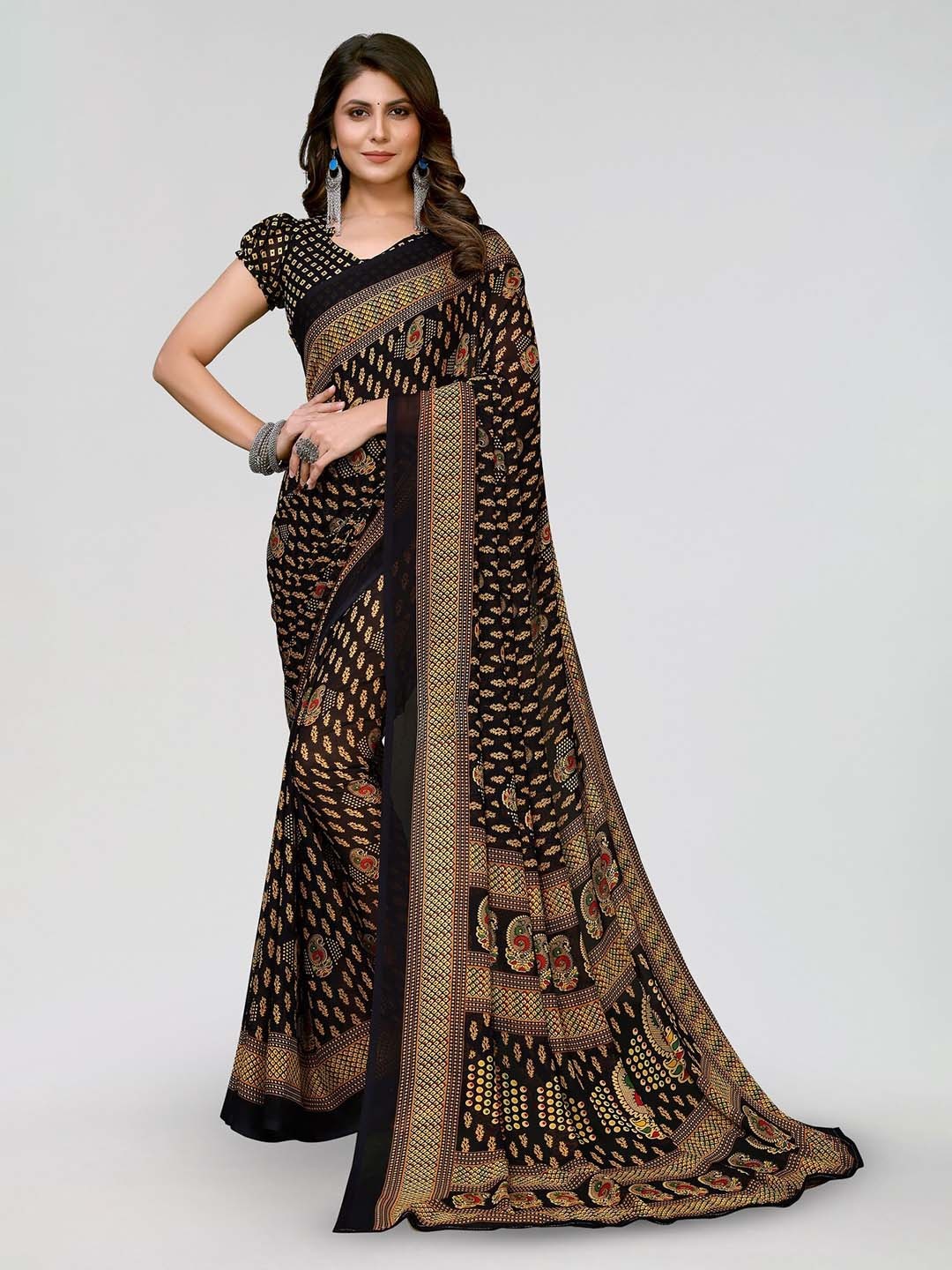 

KALINI Ethnic Motif Printed Saree, Black