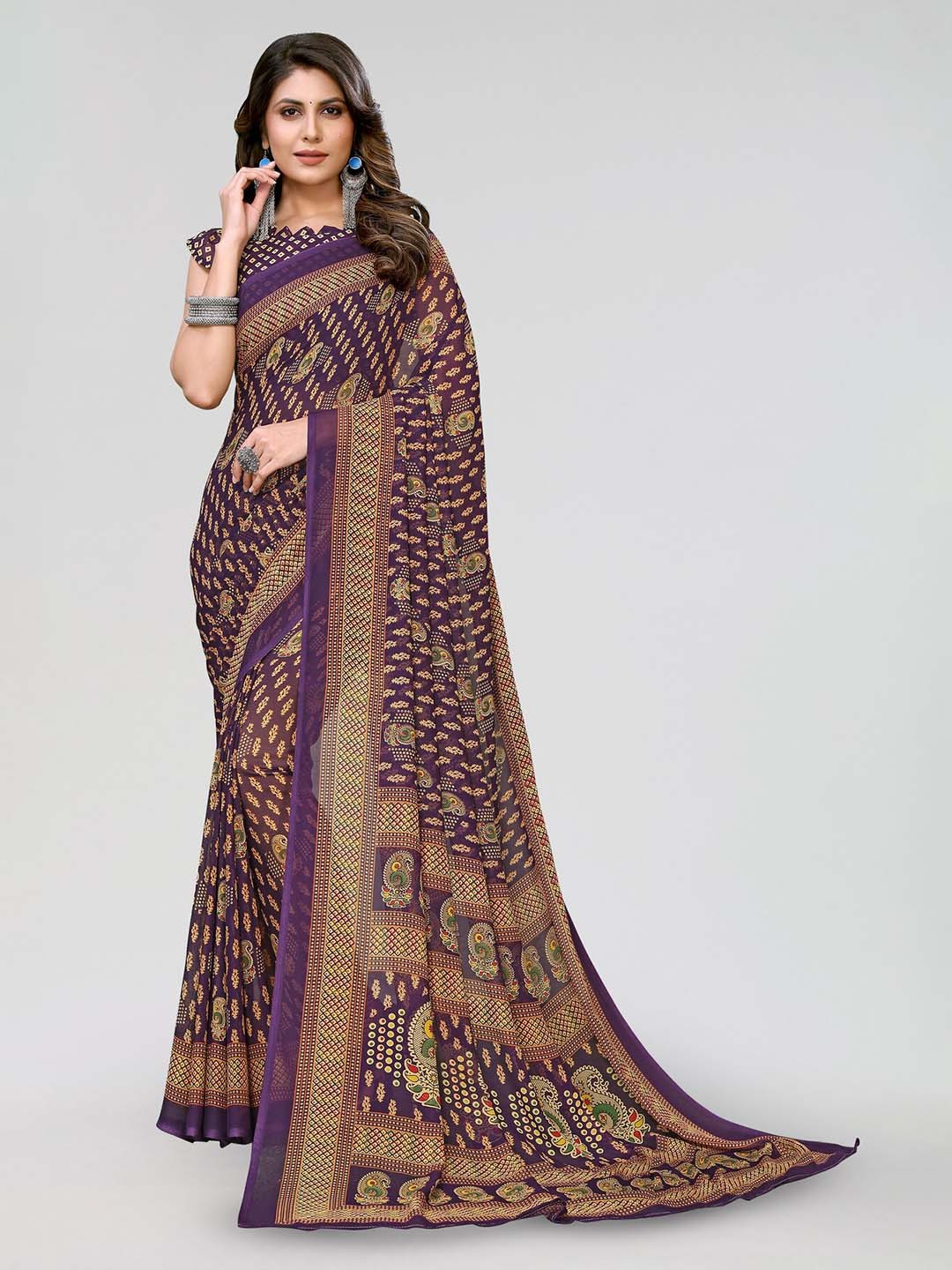 

KALINI Ethnic Motif Printed Saree, Purple