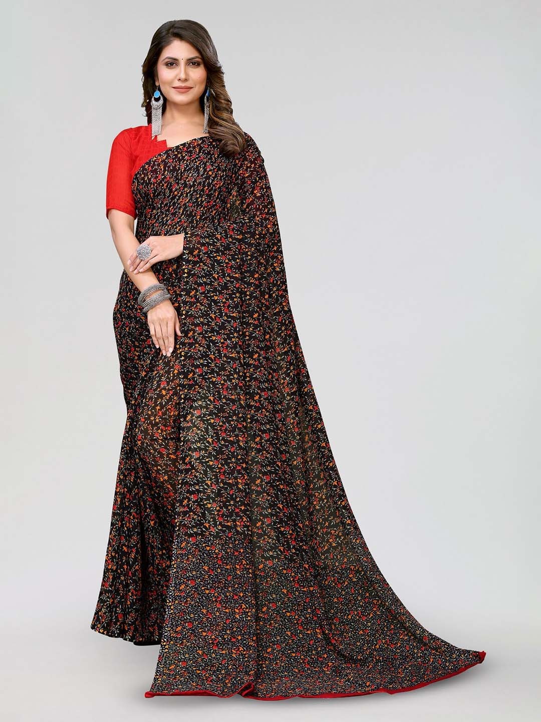 

KALINI Floral Printed Saree, Black