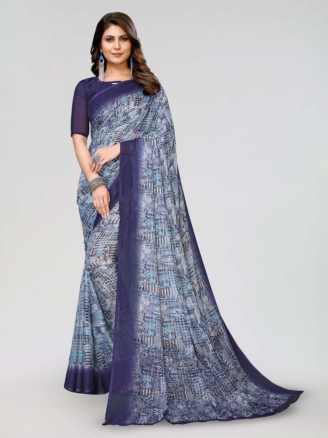 

KALINI Abstract Printed Saree, Navy blue