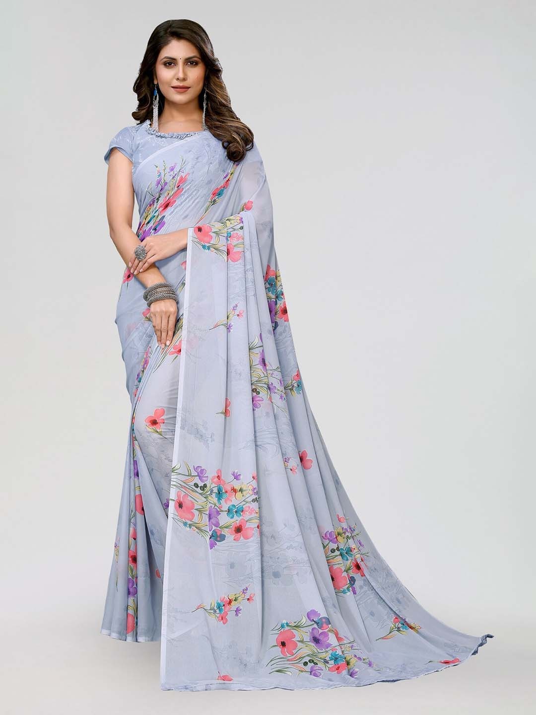 

KALINI Floral Printed Saree, Grey