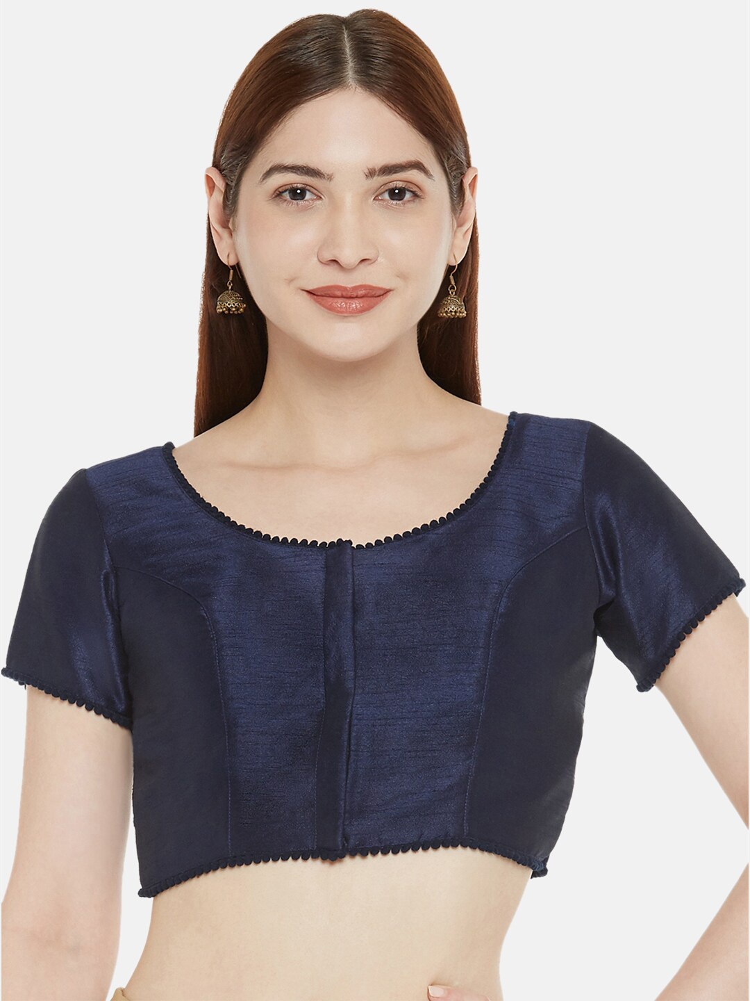 

Studio Shringaar Round Neck Padded Saree Blouse, Navy blue