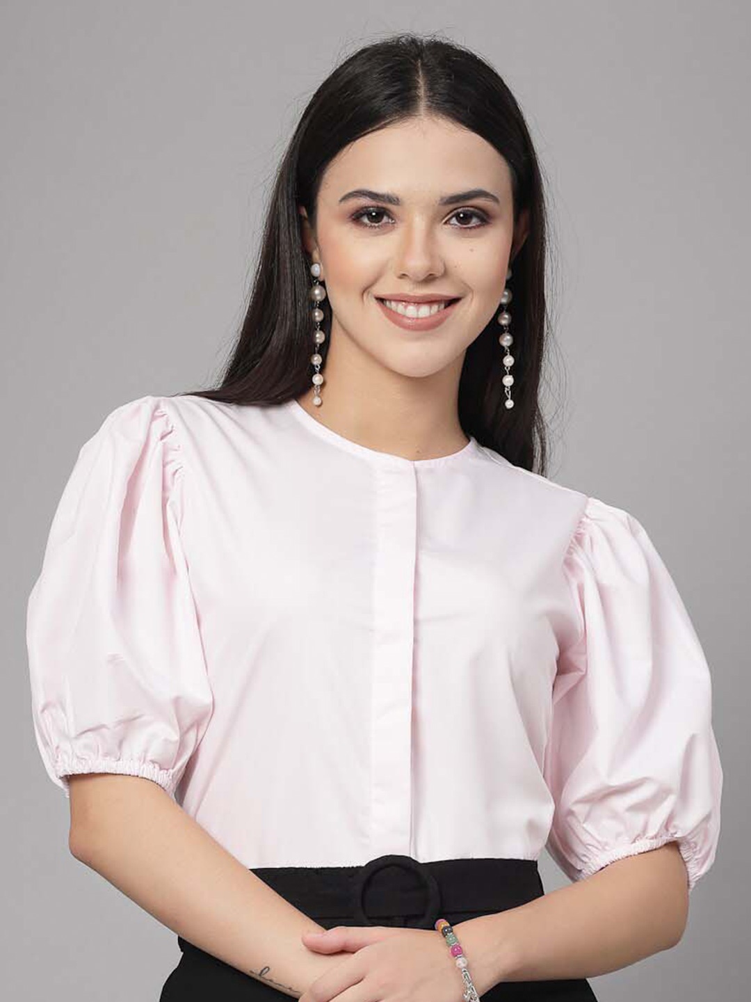 

Style Quotient Puff Sleeves Shirt Style Top, Pink