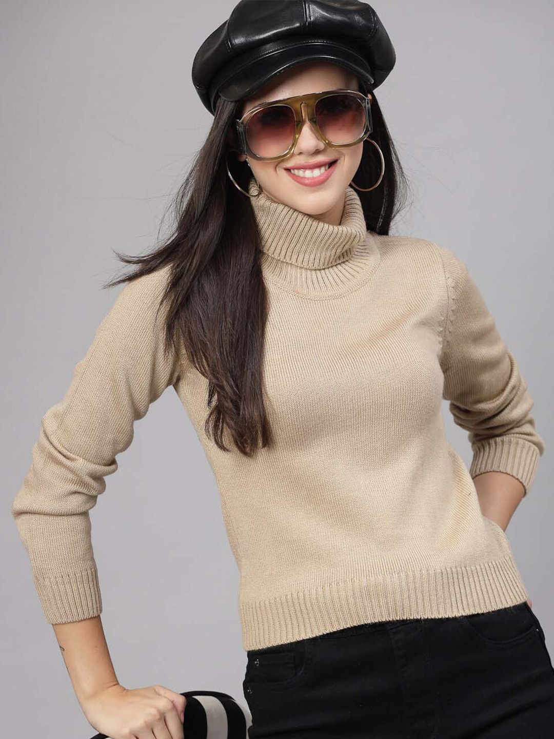 

Style Quotient Women Turtle Neck Pullover Sweater, Beige