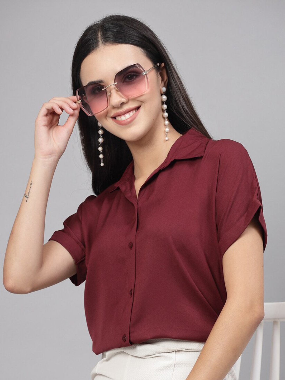 

Style Quotient Smart Extended Sleeves Casial Shirt, Maroon