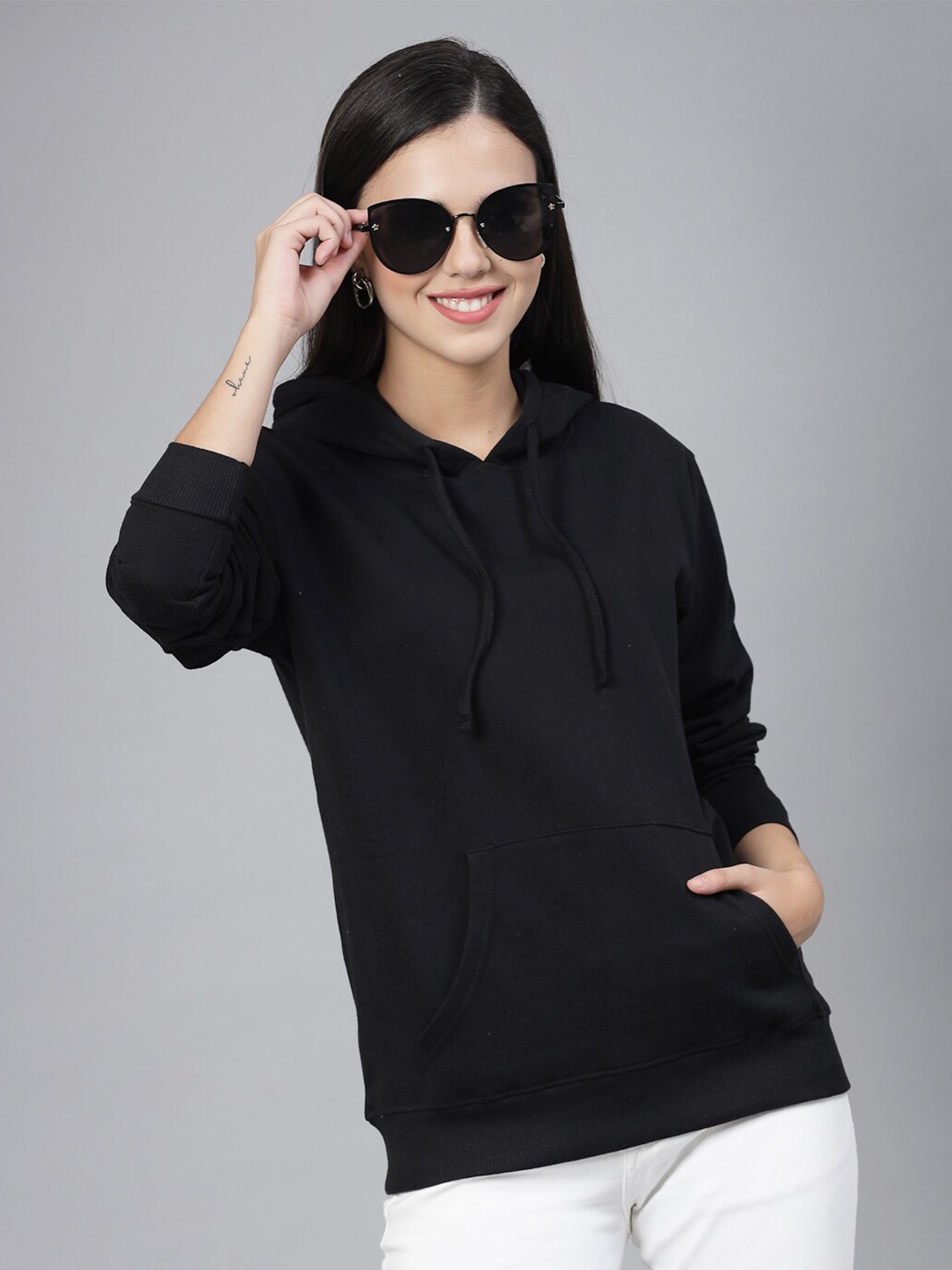 

Style Quotient Long Sleeves Hooded Cotton Pullover, Black