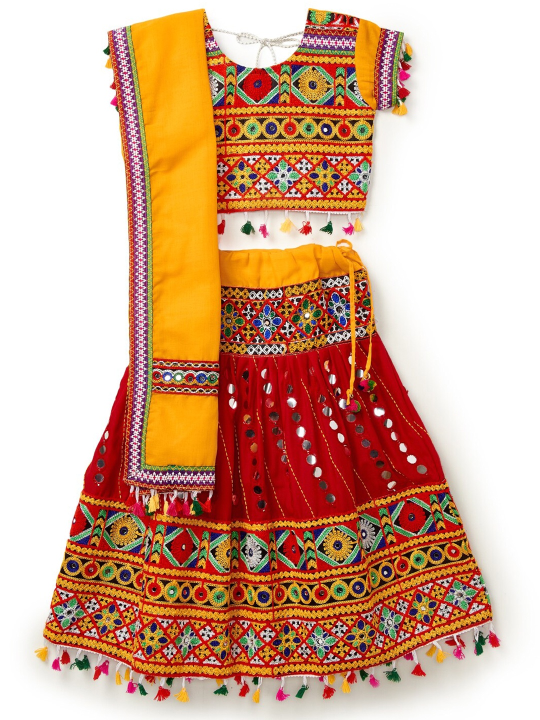 

BANJARA INDIA Girls Embroidered Mirror Work Ready to Wear Lehenga & Blouse With Dupatta, Red