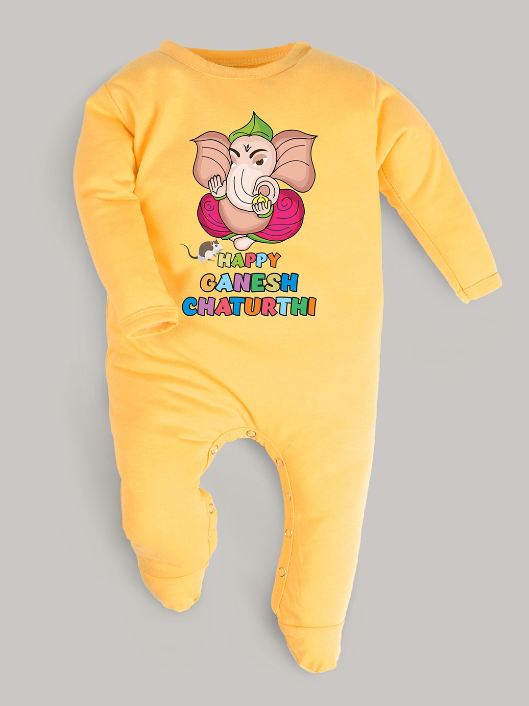 

FFLIRTYGO Infants Ganesh Chaturthi Printed Cotton Sleepsuit, Yellow