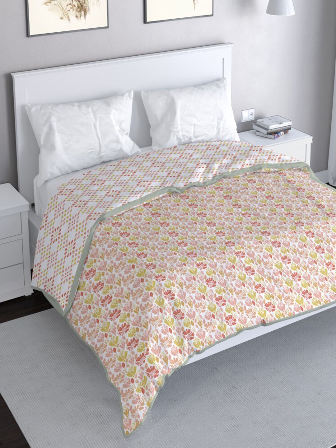 

MAYFAIR HOMES LONDON Pink & White Geometric Cotton Mild Winter 150 GSM Double Bed Dohar