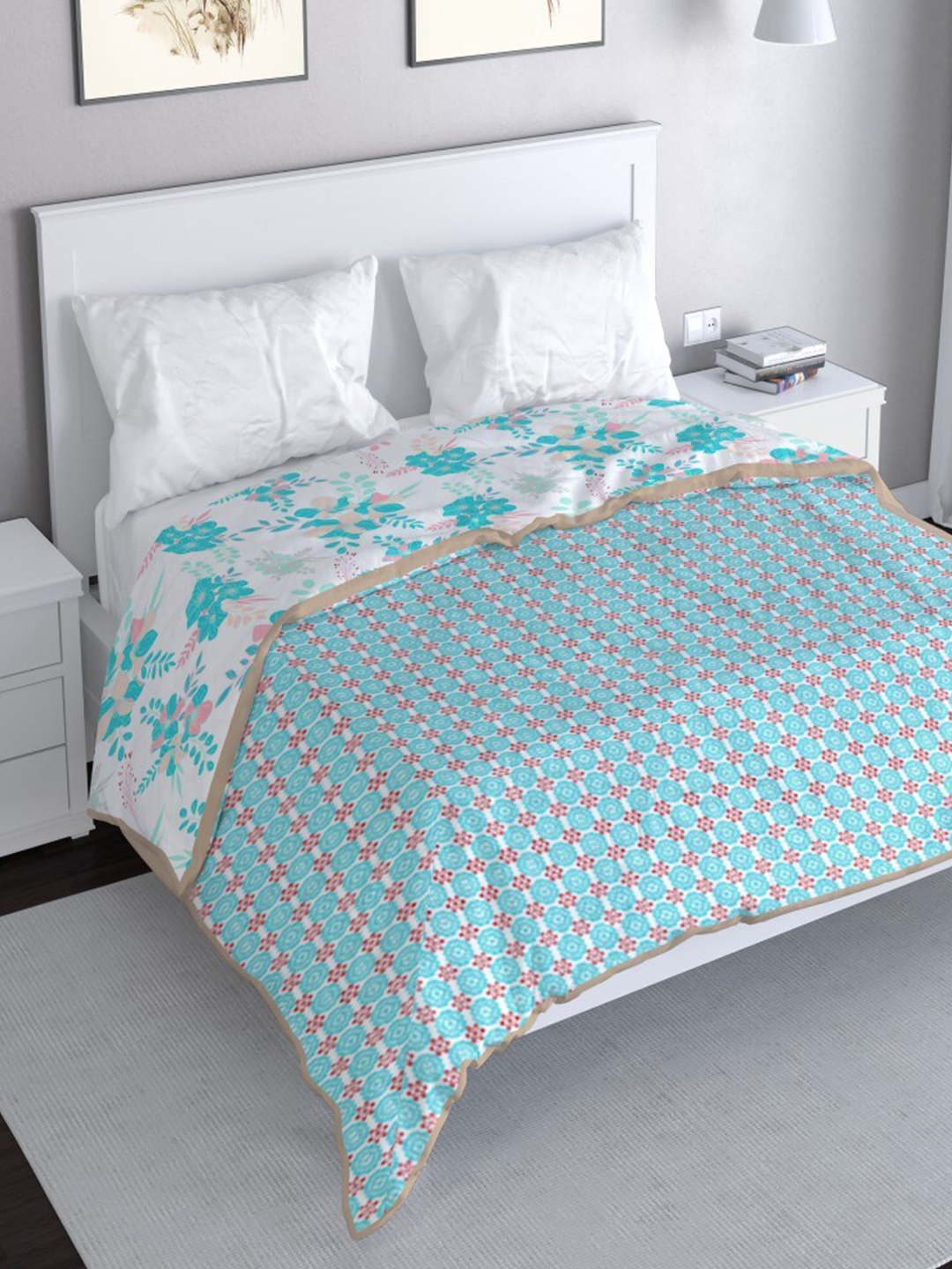 

MAYFAIR HOMES LONDON Blue Floral Reversible Cotton Mild Winter 150 GSM Double Bed Dohar