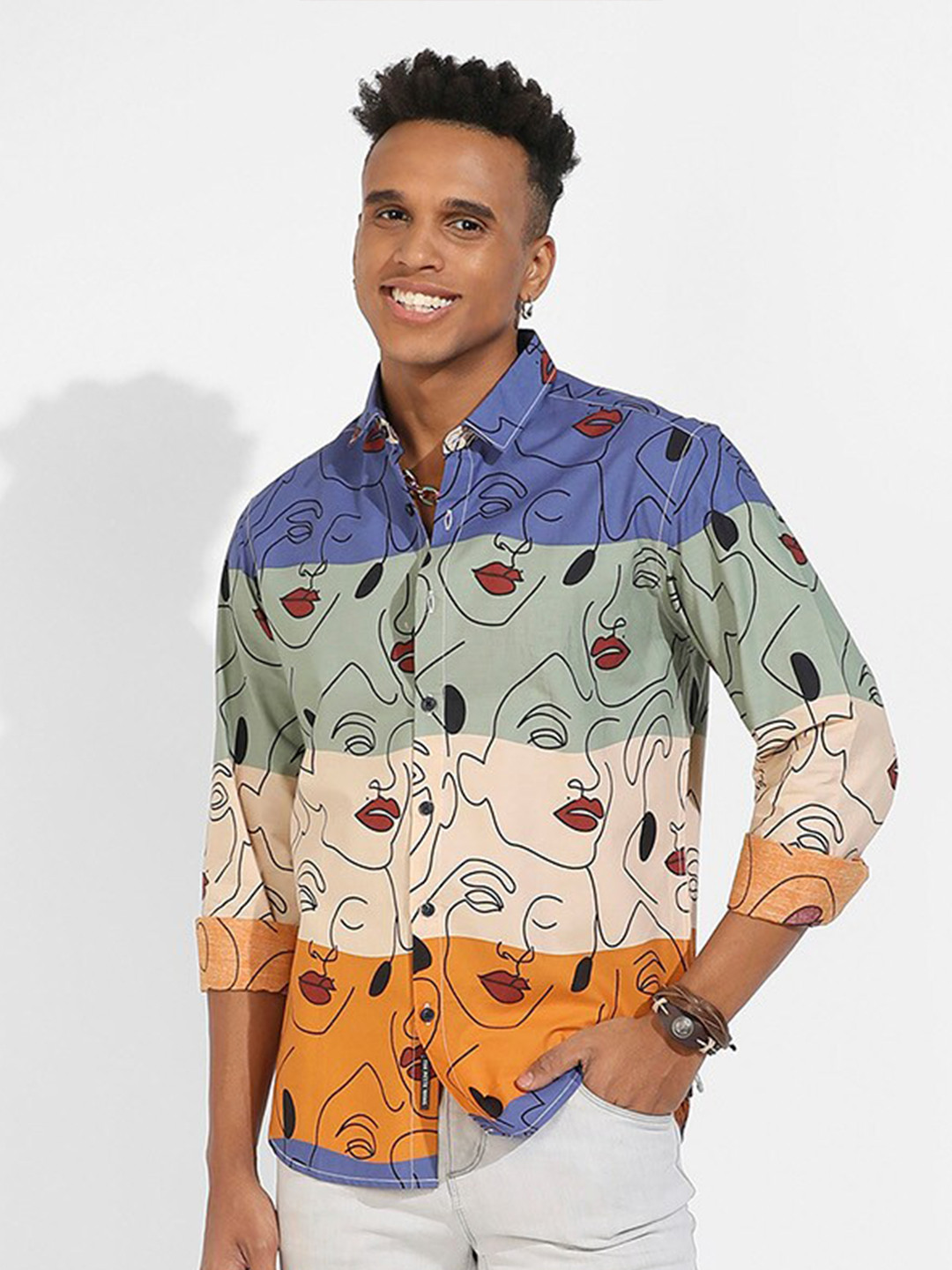 

Campus Sutra Blue & Green Classic Conversatioanl Printed Cotton Casual Shirt