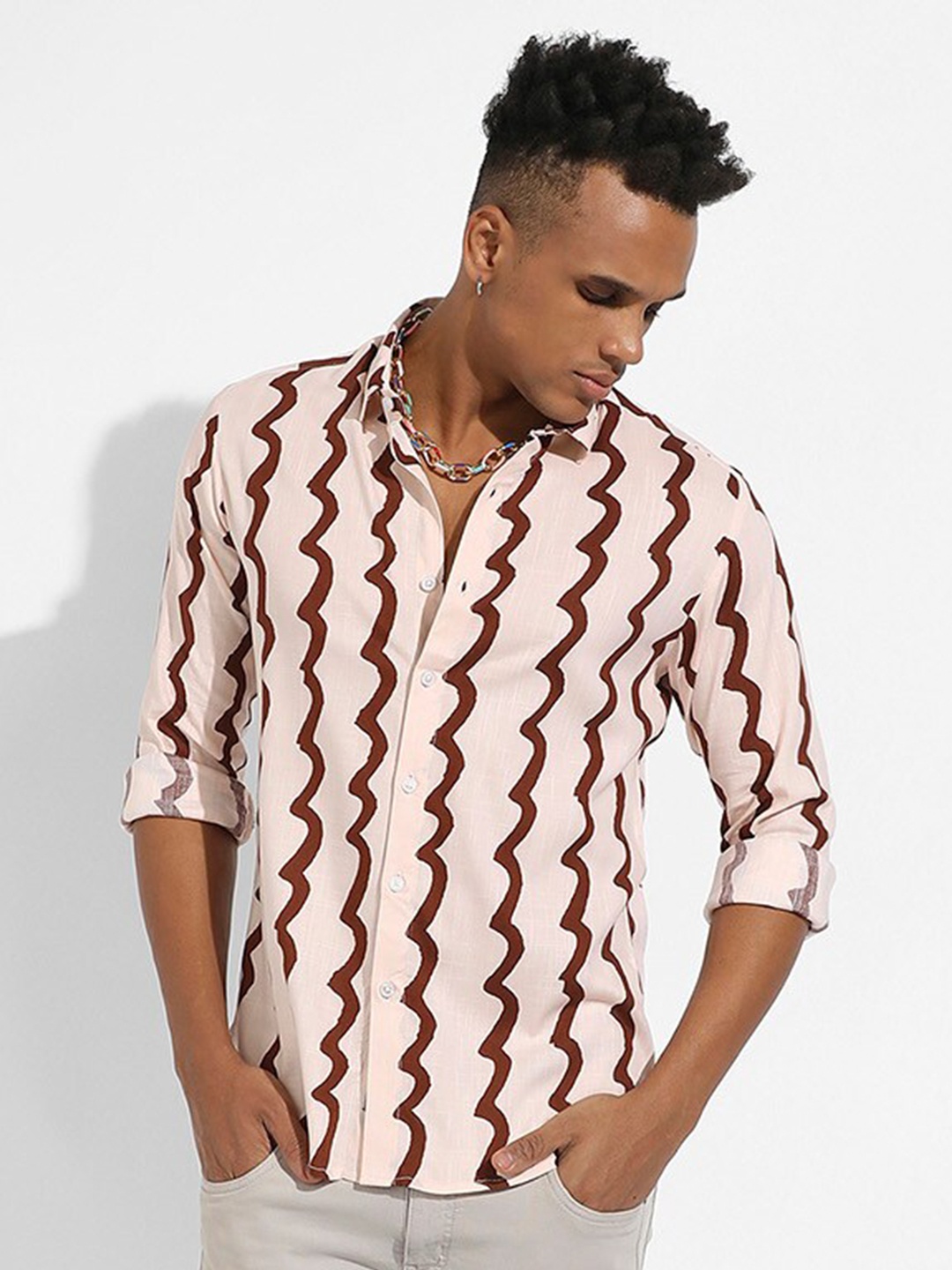 

Campus Sutra Geometric Printed Classic Regular Fit Opaque Casual Shirt, Beige