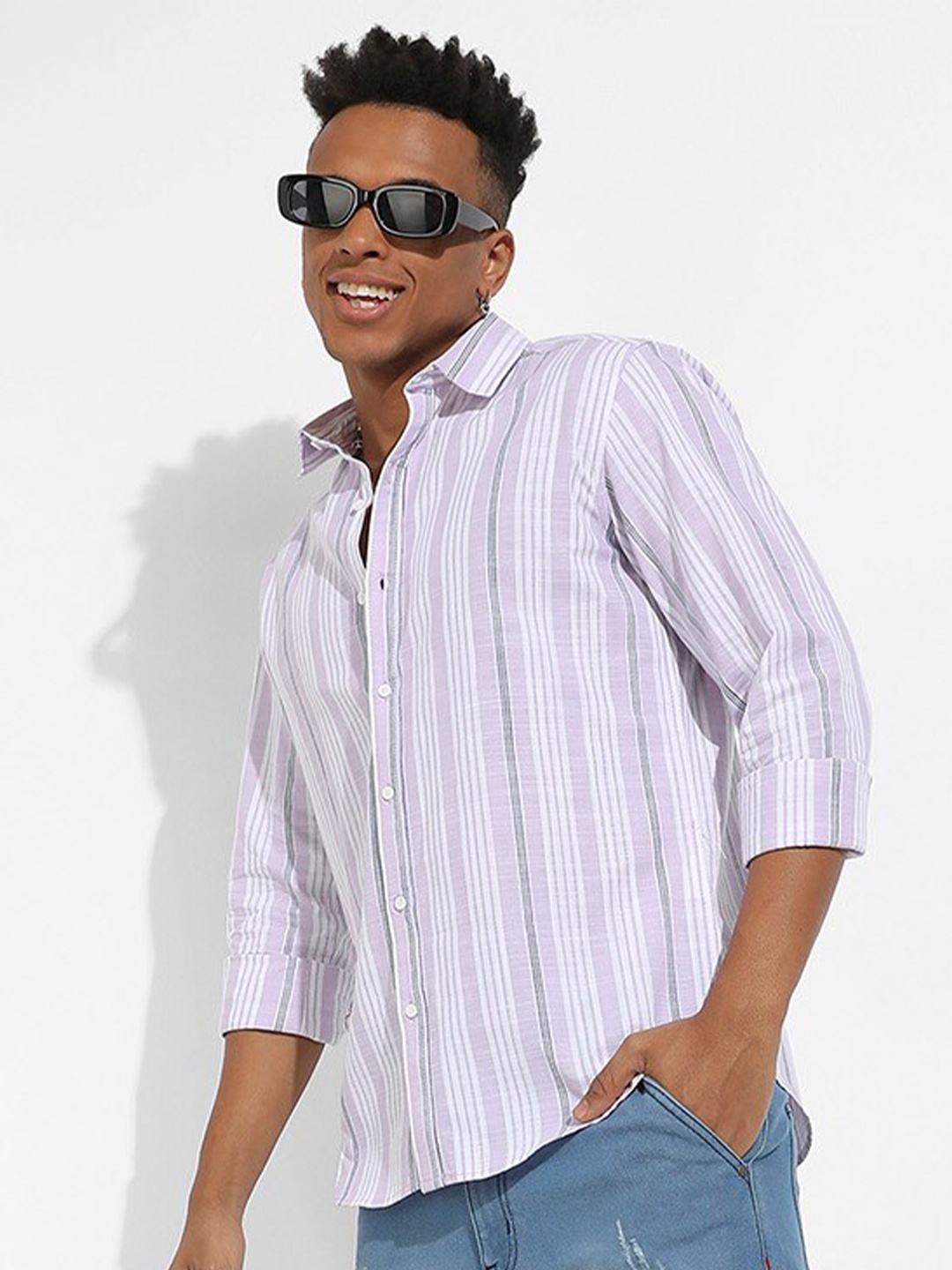 

Campus Sutra Barcode Striped Shirt, Purple