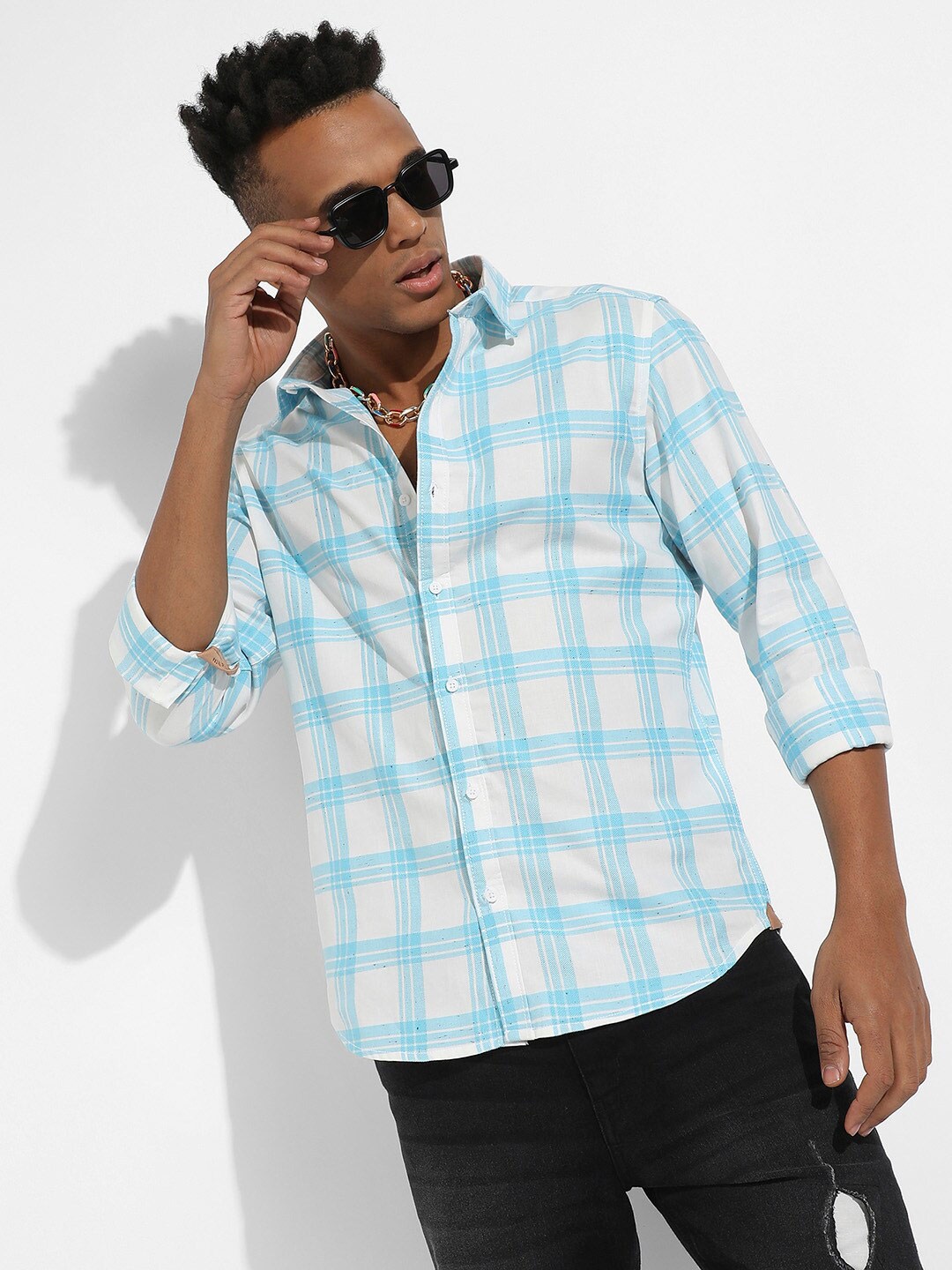 

Campus Sutra Classic Tartan Checks Cotton Casual Shirt, White