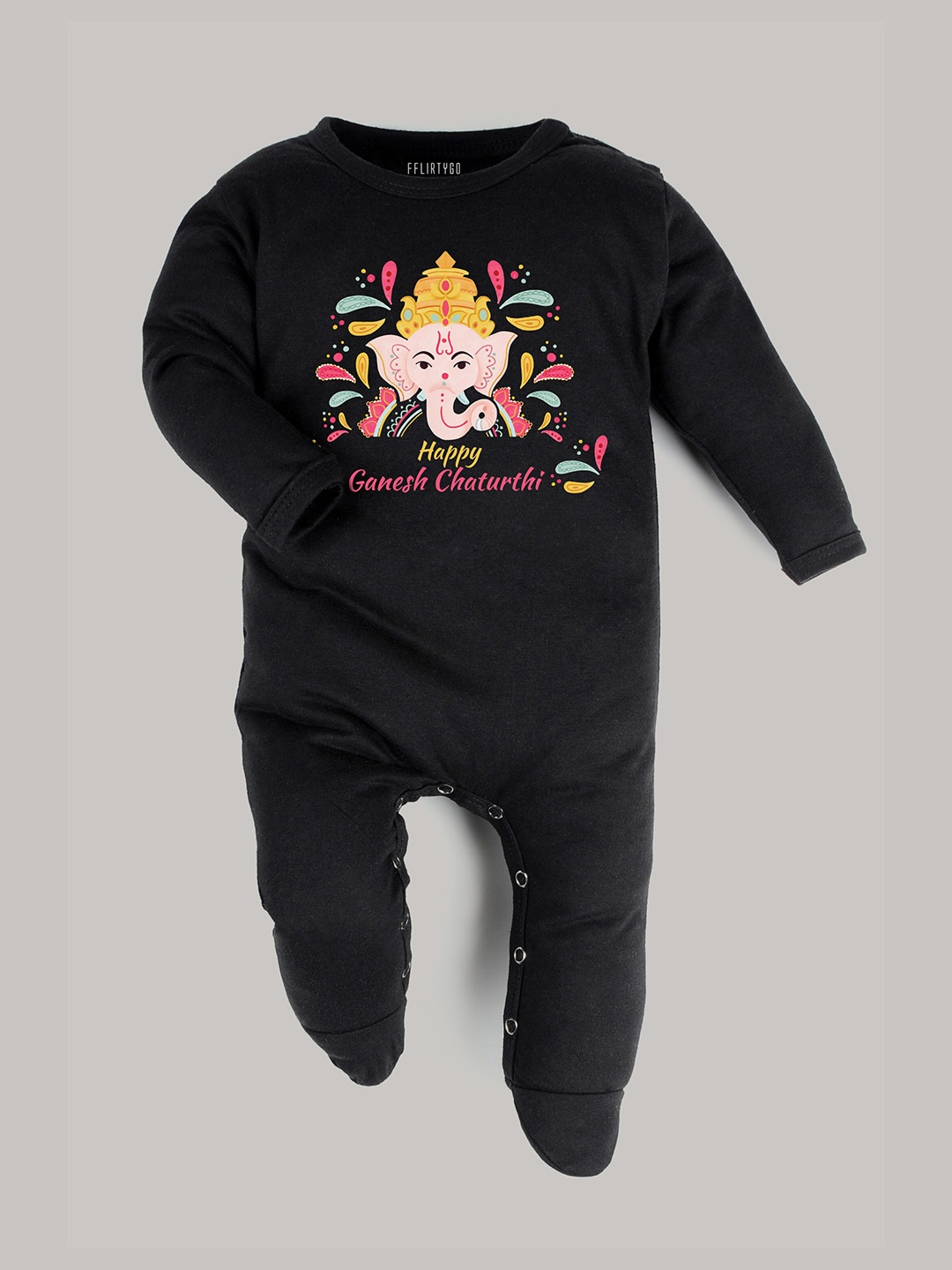

FFLIRTYGO Infants Ganesh Chaturthi Cotton Sleepsuit, Black