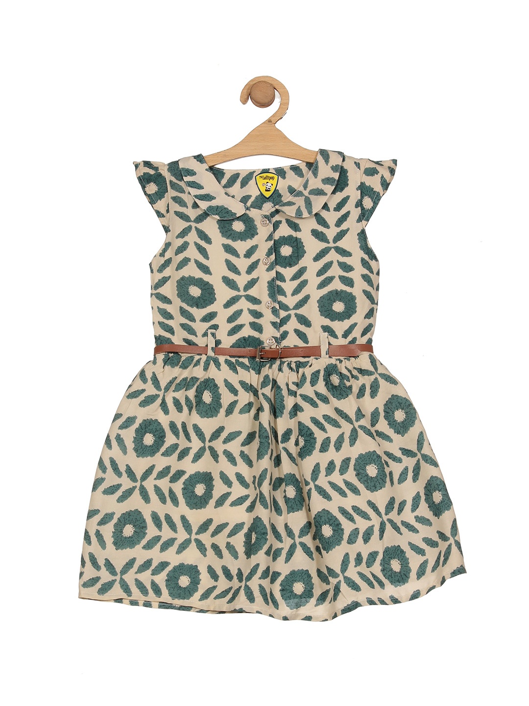 

Lil Lollipop Girls Floral Printed Peter Pan Collar Pure Cotton Fit & Flare Dress, Off white