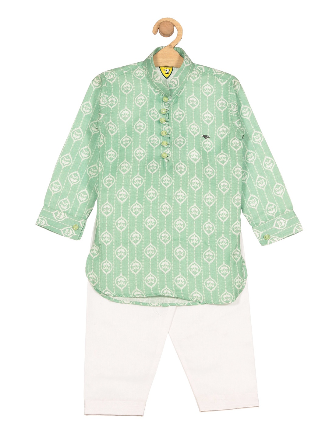 

Lil Lollipop Boys Ethnic Motifs Printed Pure Cotton Kurta With Pyjamas, Green