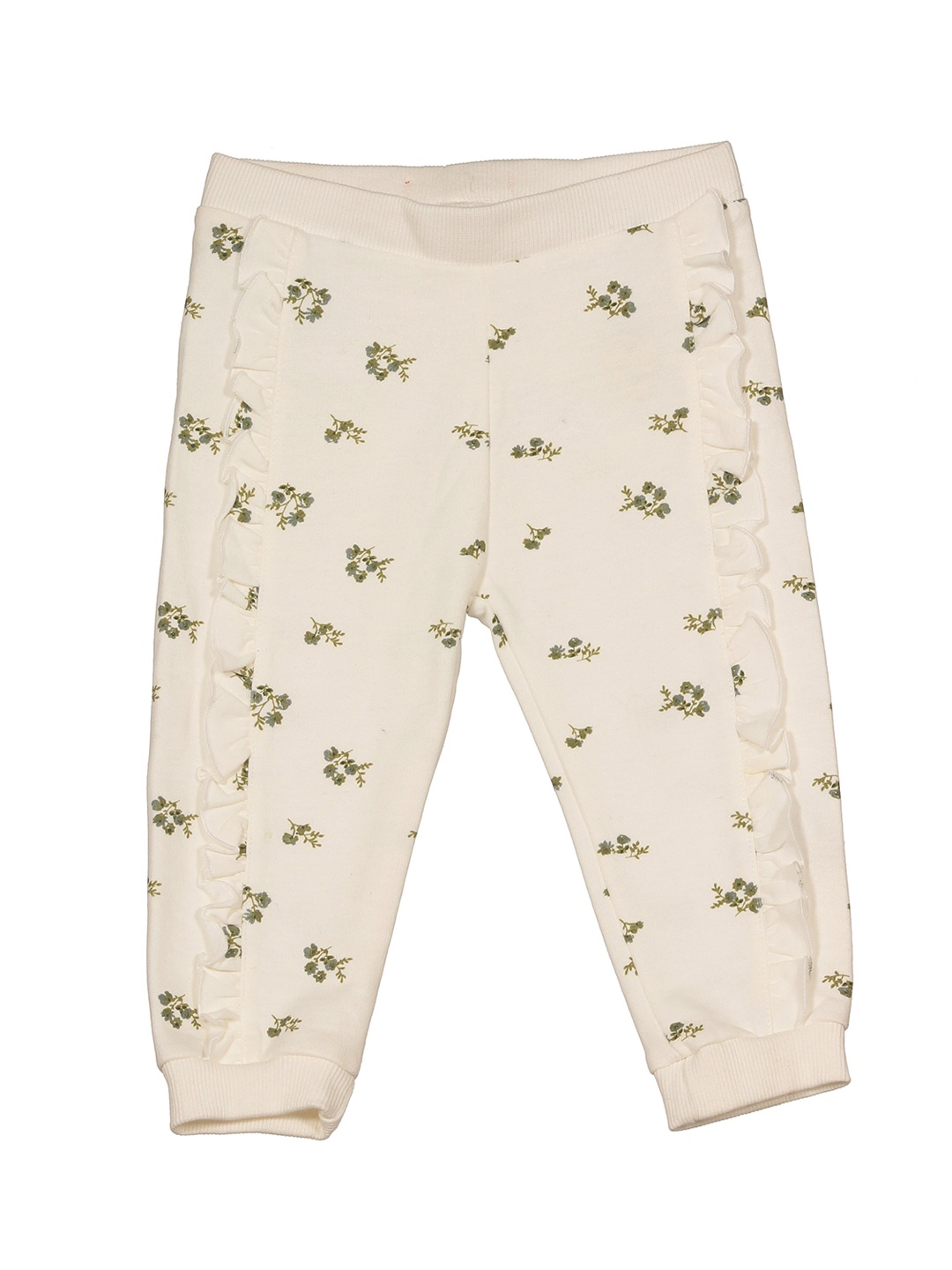 

Lil Lollipop Infants Floral Printed Mid-Rise Fleece Track Pants, White