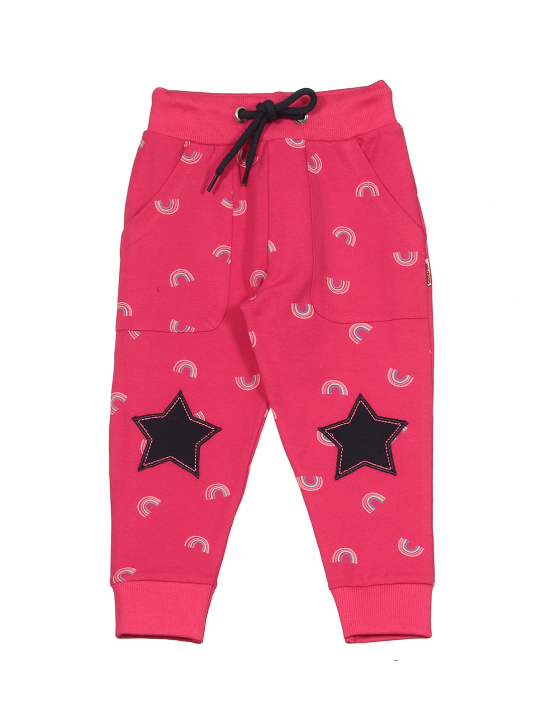 

Lil Lollipop Girls Geometric Printed Cotton Track Pants, Pink