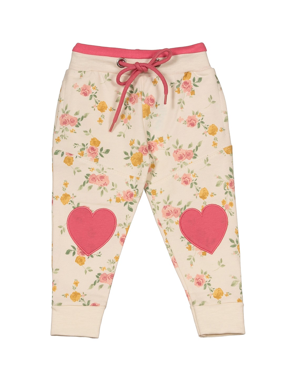 

Lil Lollipop Girls Floral Printed Cotton Joggers, Cream