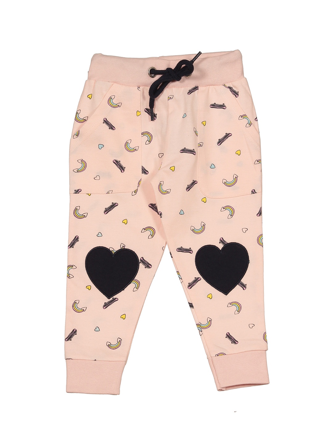 

Lil Lollipop Girls Conversational Printed Mid-Rise Cotton Joggers, Peach