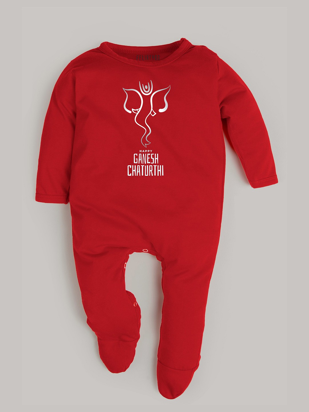 

FFLIRTYGO Infants Ganesh Chaturthi Special Printed Pure Cotton Sleepsuit, Red